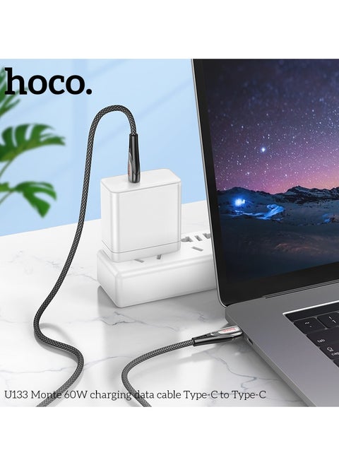 U133 Monte 60W Charging Data Cable Type-C to Type-C Fast Charging & High-Speed Data Transfer for USB-C Devices - Gray