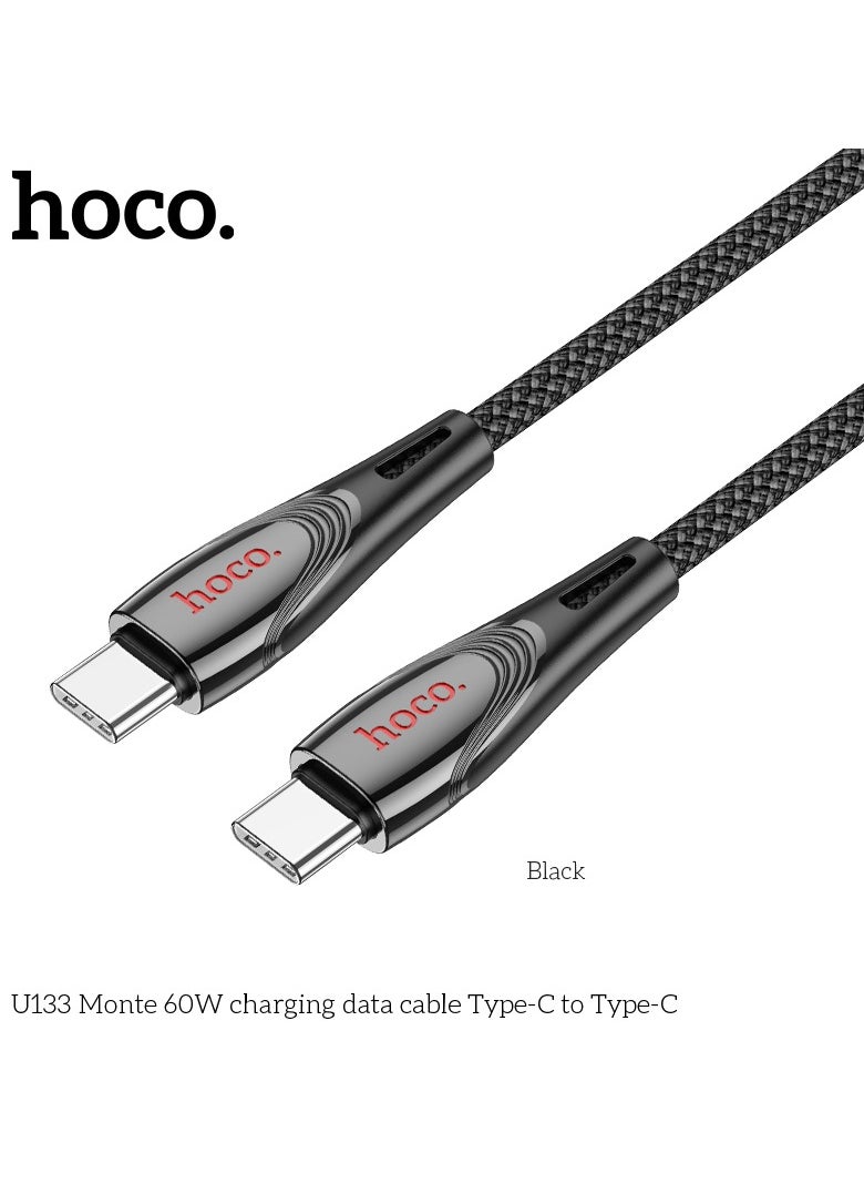 Hoco - U133 Monte 60W Charging Data Cable Type-C to Type-C Fast Charging & High-Speed Data Transfer for USB-C Devices - Gray - Image 1