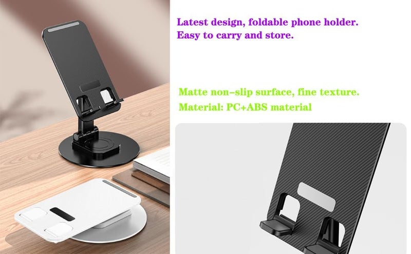 WALLVIEW TECH Mobile Phone Stand 360° Rotation Height and Angle Adjustable Cell Phone Stand for Desk Office Foldable Desktop Phone Holder for Smartphone 4-10'' Tablet Holder(White) (White) - Image 4