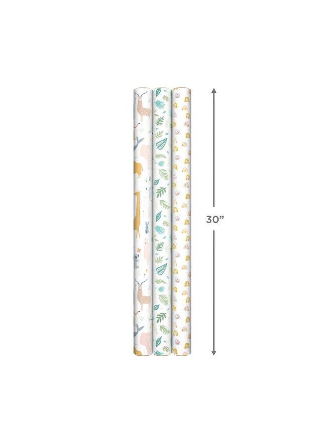Hallmark Recycled Baby Wrapping Paper With Cutlines On Reverse (3 Rolls: 60 Sq. Ft. Total) Animals Plants Rainbows For Baby Showers Gender Reveal Parties First Birthdays  - Image 4