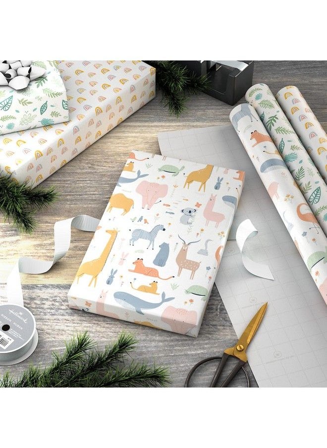 Hallmark Recycled Baby Wrapping Paper With Cutlines On Reverse (3 Rolls: 60 Sq. Ft. Total) Animals Plants Rainbows For Baby Showers Gender Reveal Parties First Birthdays  - Image 3