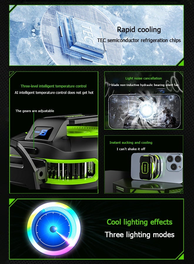دبليو أف أف أو 3 تروس - الذكاء الاصطناعي التحكم الذكي في درجة الحرارة - مبرد الهاتف المغناطيسي - مع بطارية 3000 مللي أمبير في الساعة / رقعة مغناطيسية / مشبك خلفي للهاتف / كابل شحن - مروحة صامتة - 3 أوضاع إضاءة RGB - مع شريحة تبريد أشباه الموصلات - عرض درجة الحرارة الرقمية ، تدفق الهواء التوربيني ، أوضاع الشحن اللاسلكي والسريع - للألعاب المحمولة / البث المباشر ل Tiktok - Image 3