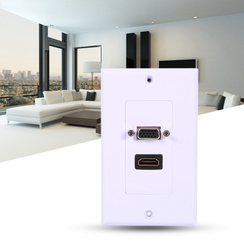 HDMI VGA Wall Plate: 1Port HDMI+1Port VGA Gold-Plated Connectors - Standard Single-Gang ABS Plate for Home Theater Business AV Connection - Image 4