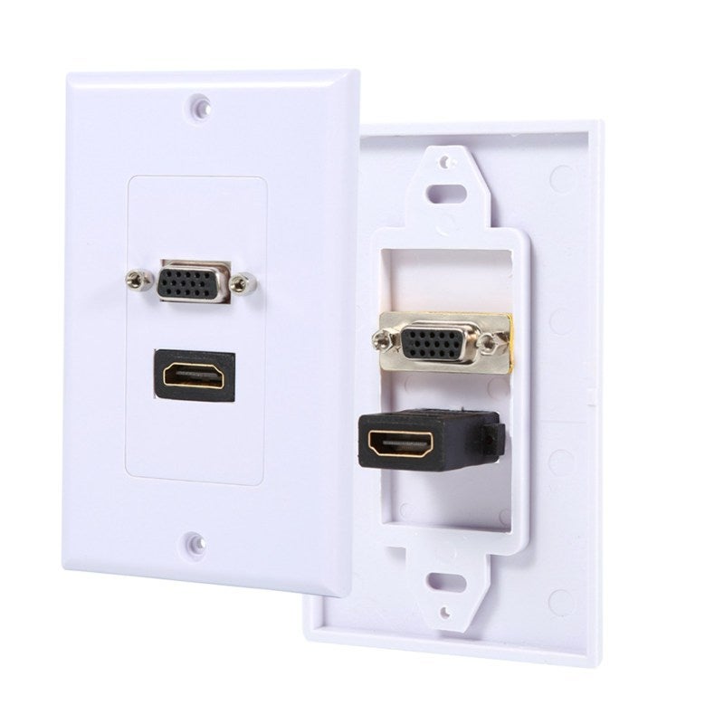HDMI VGA Wall Plate: 1Port HDMI+1Port VGA Gold-Plated Connectors - Standard Single-Gang ABS Plate for Home Theater Business AV Connection - Image 1