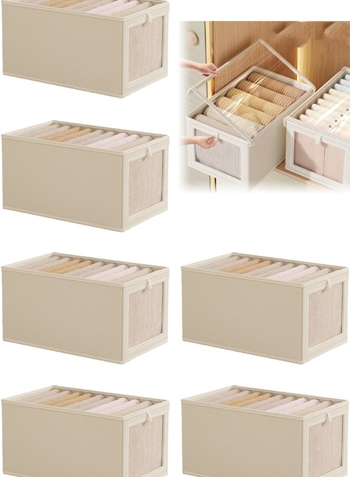 DUNISO 6 PCS Foldable Wardrobe Organizer Boxes, Drawer Organizer With Transparent Visible Windows And Handles，Moisture and Mold Prevention，Sturdy and Durable，for Home Bedroom Office, Can Store Shirts, T-Shirts, Kids Jeans, Scarves, And Baby Clothes - Image 1