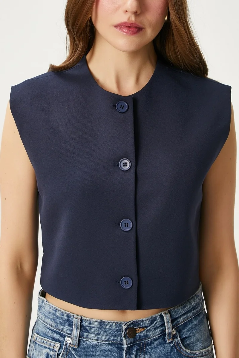 Ritnice Women's Power Navy Blue Lined Woven Vest