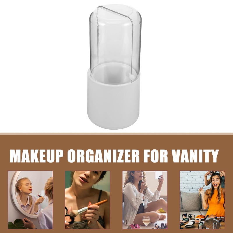 Rotating Makeup Brush Organizer Box With Lid Dustproof Cosmetic Brush Holder White - Image 4