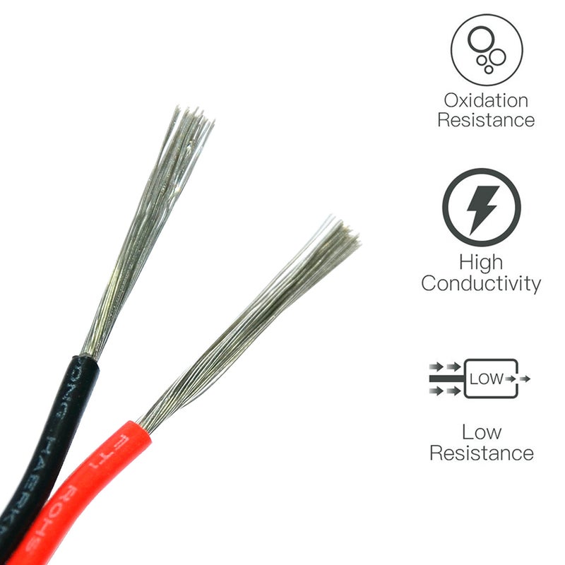 TUOFENG 22awg Electrical Wire 100 ft 22 Gauge Led Wire 2 Pin Extension Cable Wire Red Black Wires 12V/24V DC Cable for Led Strips Single Colour - Image 2