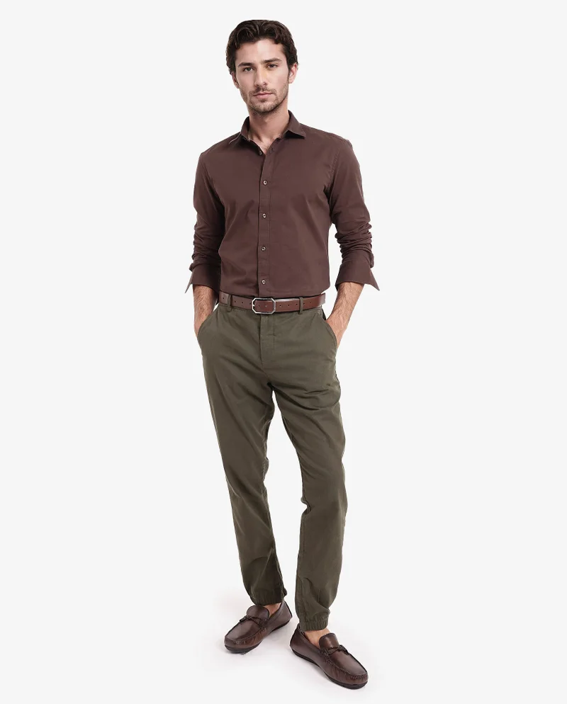 Rare Rabbit Rare Rabbit Men's Arlet Brown Cotton Fabric Full Sleeve Regular Fit Solid Shirt