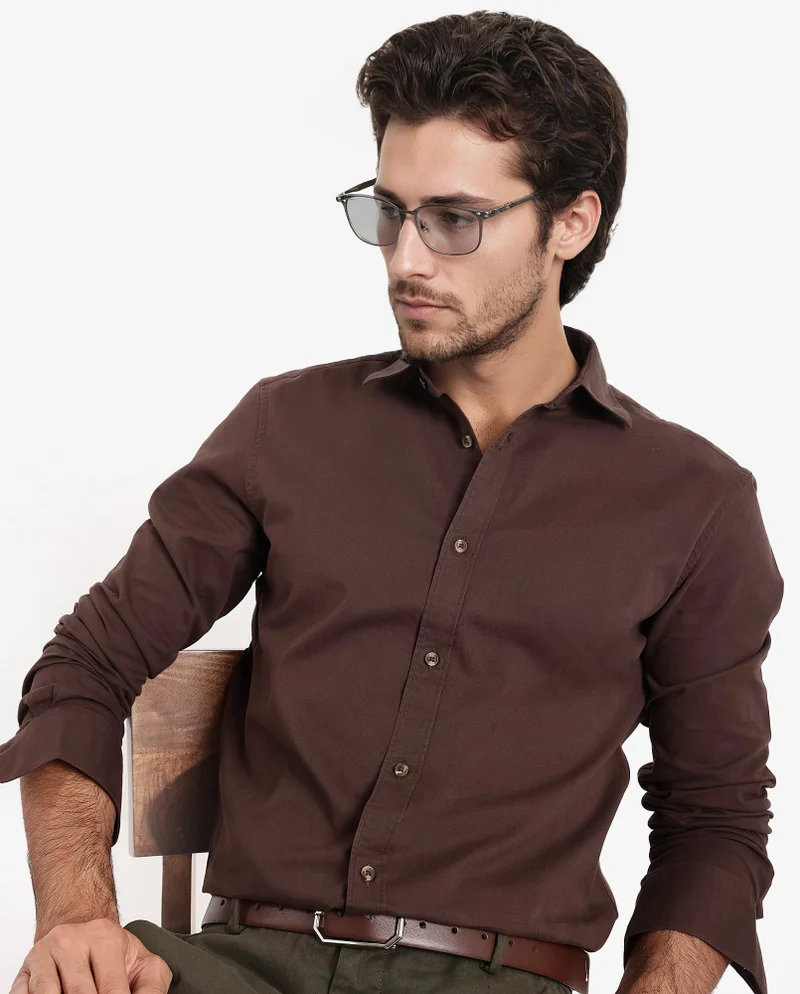 Rare Rabbit Rare Rabbit Men's Arlet Brown Cotton Fabric Full Sleeve Regular Fit Solid Shirt
