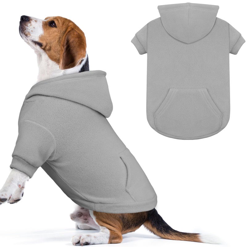 Waoduld Dog Sweaters for Large Dogs,Dog Hoodie,Warm Fleece Sweatshirt with Hood & Pocket,Leash Hole,Cozy Cold Weather Pet Clothes Sweater Hoodie for Large Dogs(Grey,L) - Image 1