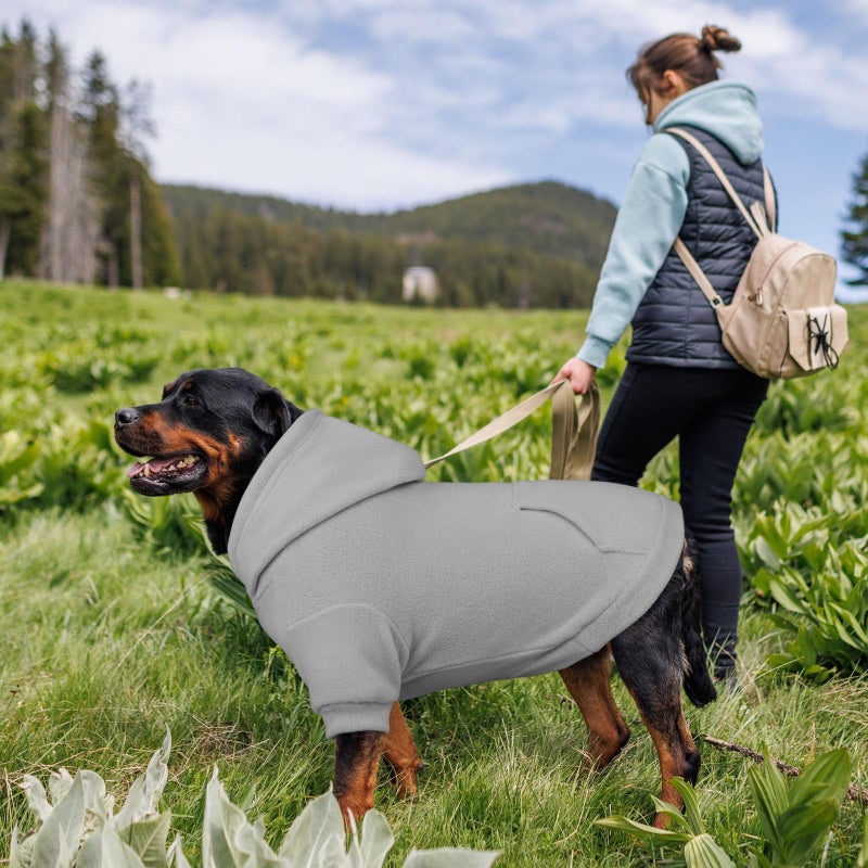 Waoduld Dog Sweaters for Large Dogs,Dog Hoodie,Warm Fleece Sweatshirt with Hood & Pocket,Leash Hole,Cozy Cold Weather Pet Clothes Sweater Hoodie for Large Dogs(Grey,L) - Image 2