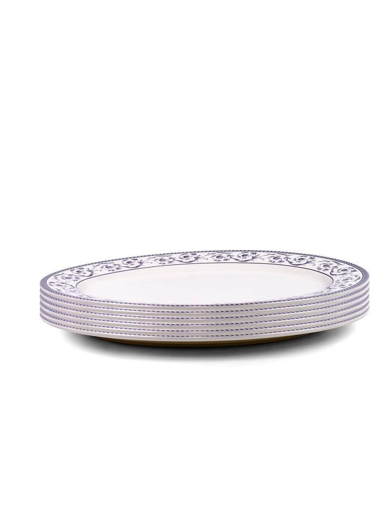 Claytan Callista 14.2 inch Floral Pattern Hand-Glazed Ceramic Oval Platter (White, Set Of 6) - Image 2
