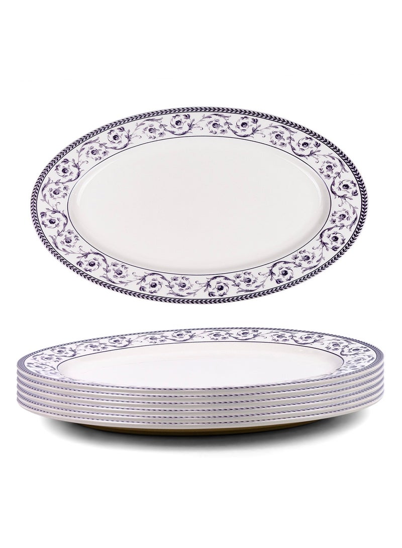 Claytan Callista 14.2 inch Floral Pattern Hand-Glazed Ceramic Oval Platter (White, Set Of 6) - Image 1