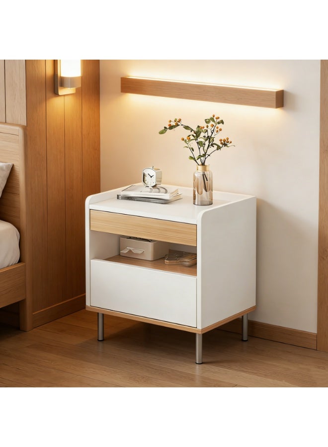 NEWLAN Bedside Table, Nightstand with 2 Storage Drawer and Open Shelf, White Nightstand Easy Assembly, Modern End Side Table for Bedroom. 49*40*34cm - Image 1