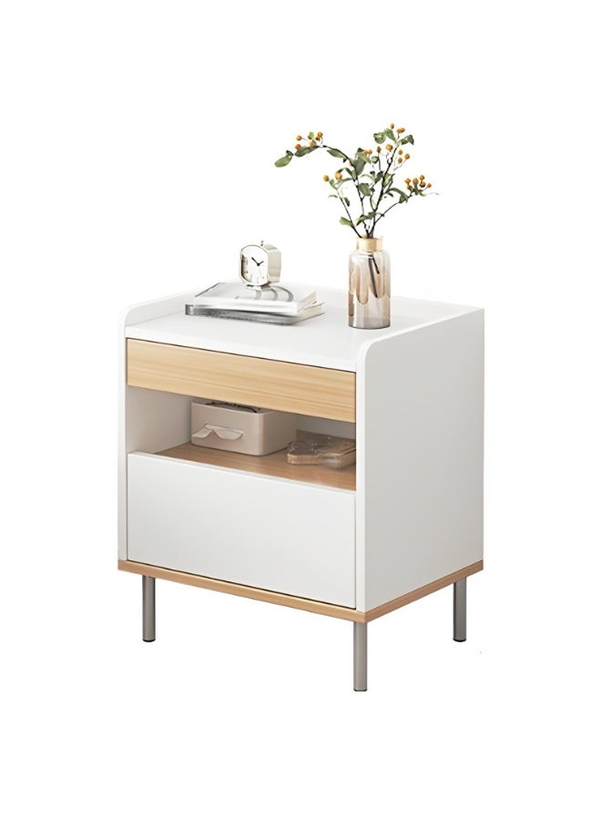 NEWLAN Bedside Table, Nightstand with 2 Storage Drawer and Open Shelf, White Nightstand Easy Assembly, Modern End Side Table for Bedroom. 49*40*34cm - Image 2