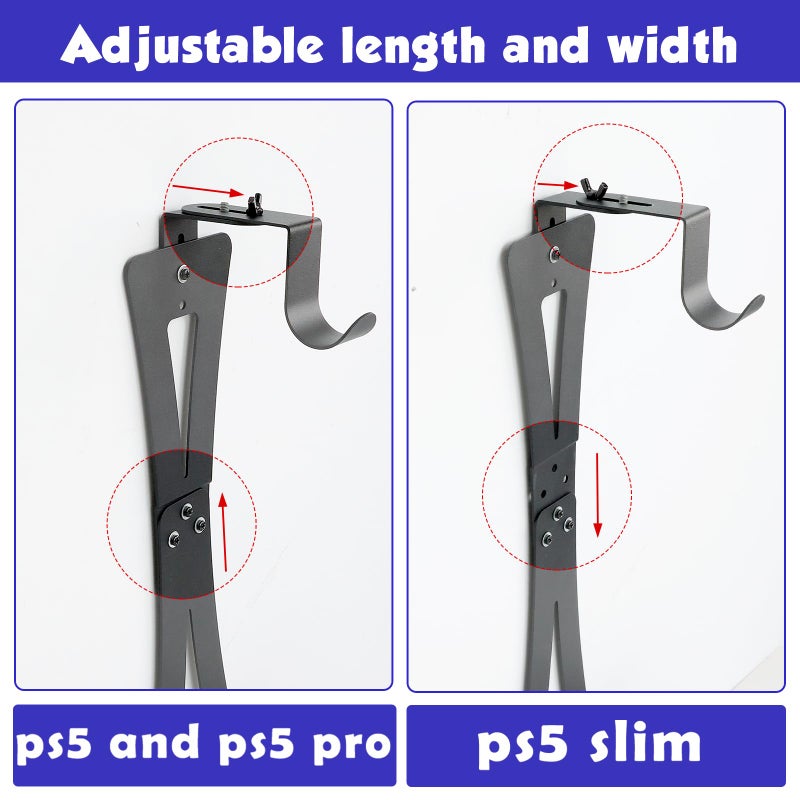 ZHSX Wall Mount for Ps5 Models,Ps5 Shelf Playstation Wall Mount Compatible with Ps5ã€Ps5 Pro and Ps5 Slim Disc Adjustable Length and Width Holds Two Controllers - Image 3