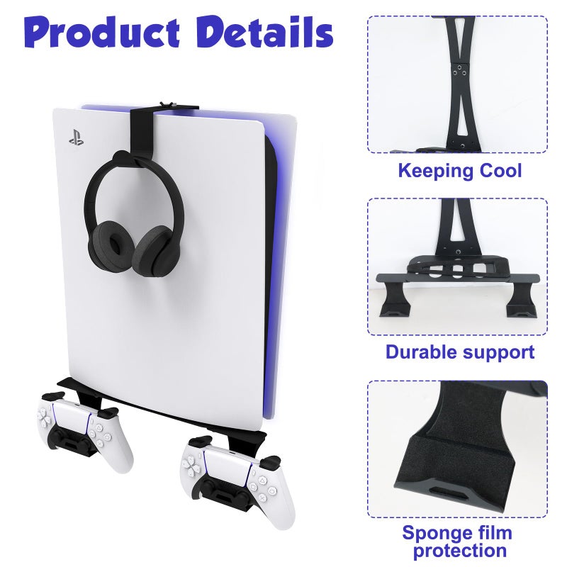 ZHSX Wall Mount for Ps5 Models,Ps5 Shelf Playstation Wall Mount Compatible with Ps5ã€Ps5 Pro and Ps5 Slim Disc Adjustable Length and Width Holds Two Controllers - Image 4