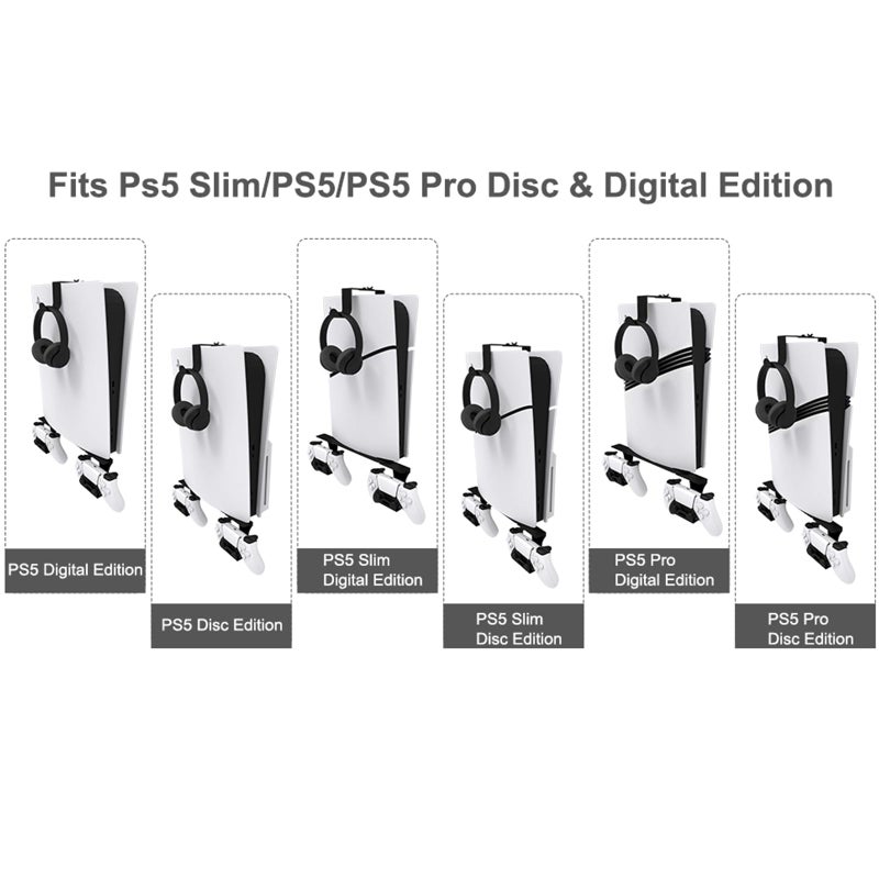 ZHSX Wall Mount for Ps5 Models,Ps5 Shelf Playstation Wall Mount Compatible with Ps5ã€Ps5 Pro and Ps5 Slim Disc Adjustable Length and Width Holds Two Controllers - Image 2