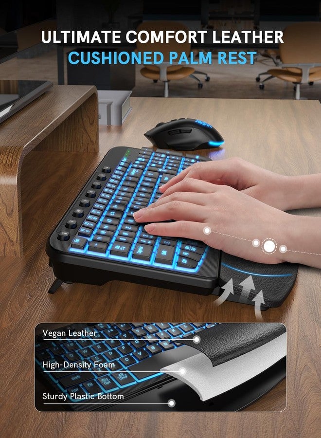 SABLUTE Ergonomic Wireless Keyboard and Mouse Combo - Wave Keyboard with Soft Leather Wrist Rest, Resistant Keys, RGB Backlit Rechargeable Set for PC/Mac/Chromebook (Black) - Image 2