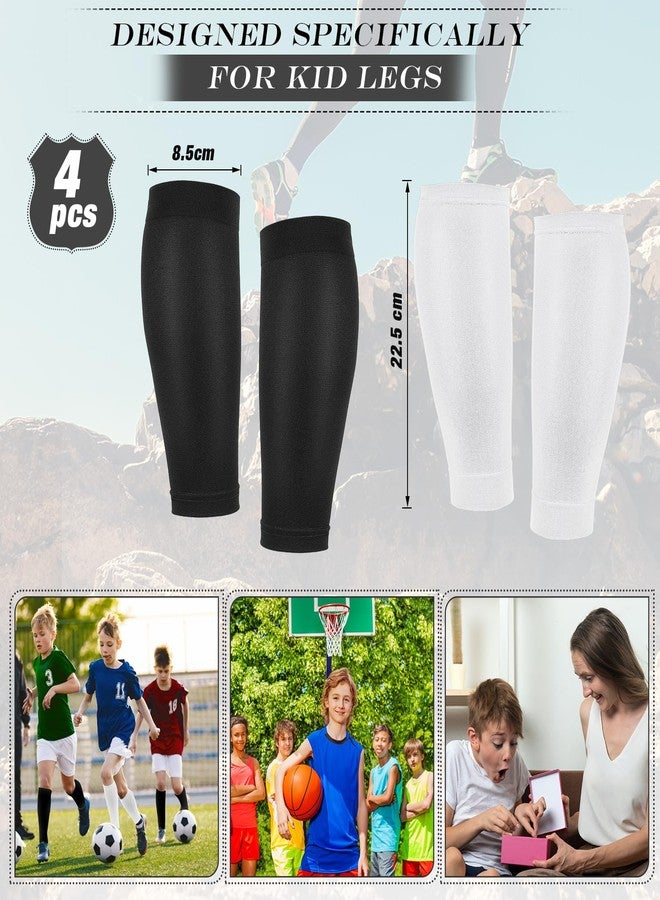 Tarpop 4 Pairs Kids Soccer Leg Sleeves Long Compression Leg Sleeves for Youth Football Protection Calf and Shin Support(Black, White) - Image 2