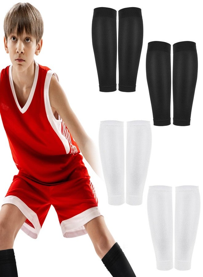 Tarpop 4 Pairs Kids Soccer Leg Sleeves Long Compression Leg Sleeves for Youth Football Protection Calf and Shin Support(Black, White) - Image 1