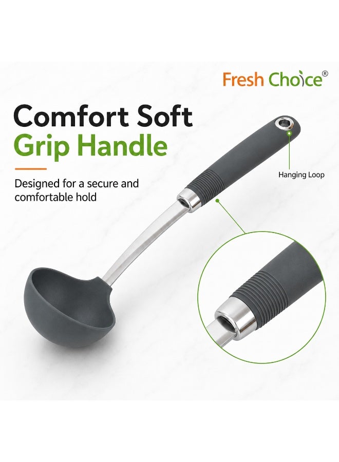 Fresh Choice Nylon Soup Ladle 203C Heat Resistant Soft Grip Dishwasher Safe Non Stick Friendly Grey - Image 5