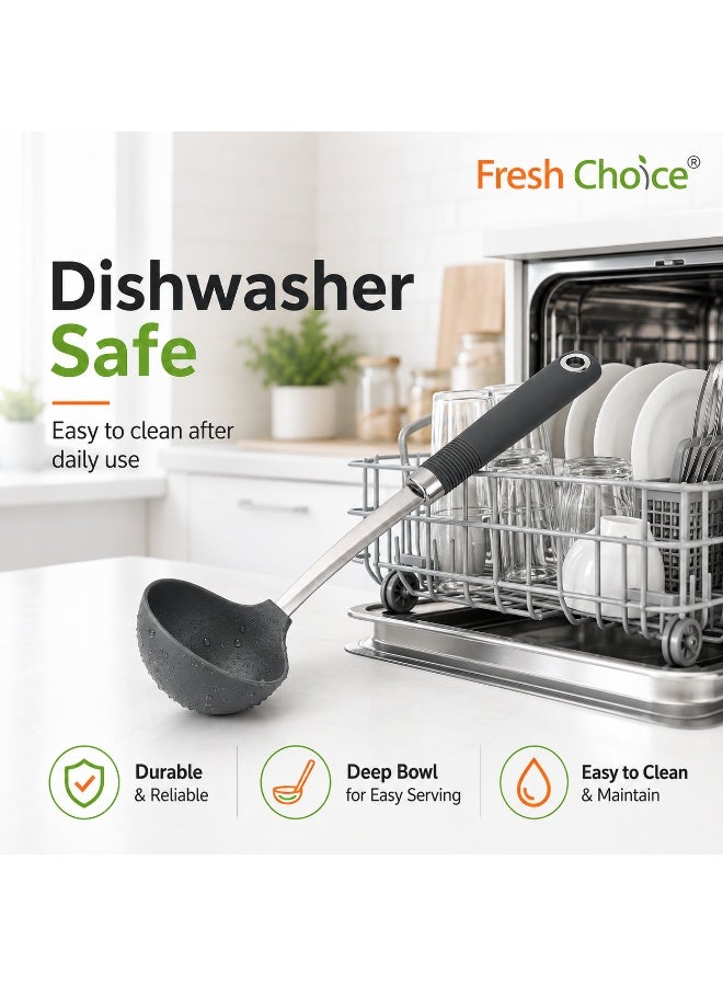 Fresh Choice Nylon Soup Ladle 203C Heat Resistant Soft Grip Dishwasher Safe Non Stick Friendly Grey - Image 3