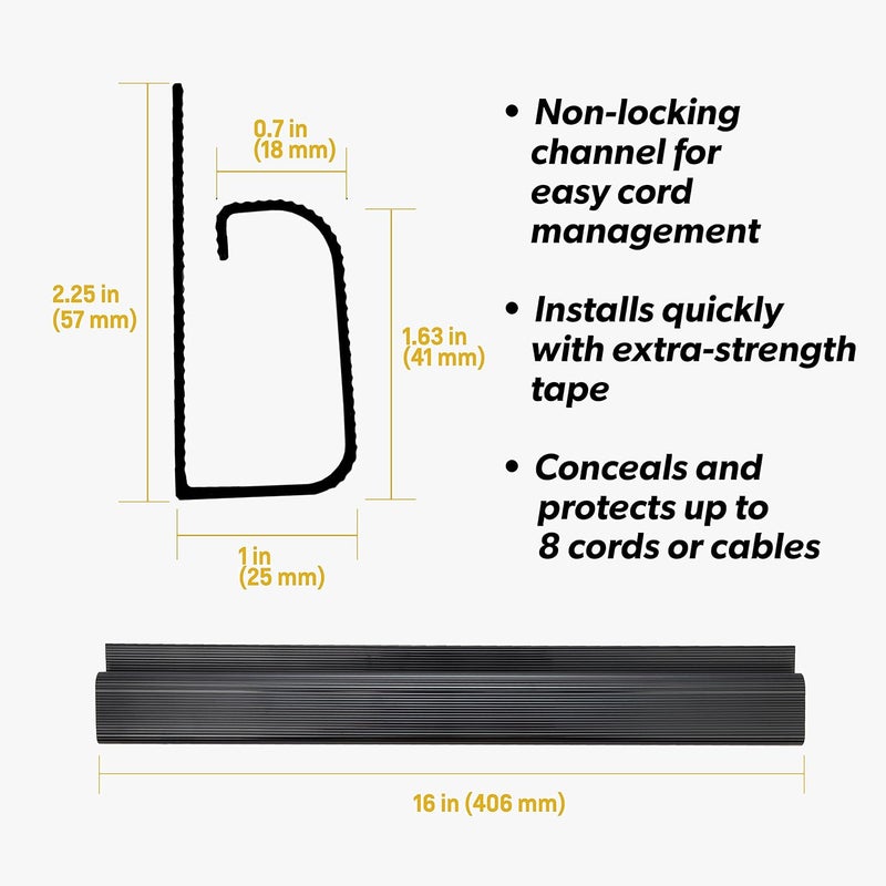 SimpleCord J Channel Desk Cable Organizer by – 10 Black Raceway Channels - Cord Cover Management Kit for Desks, Offices, and Kitchens - Image 4