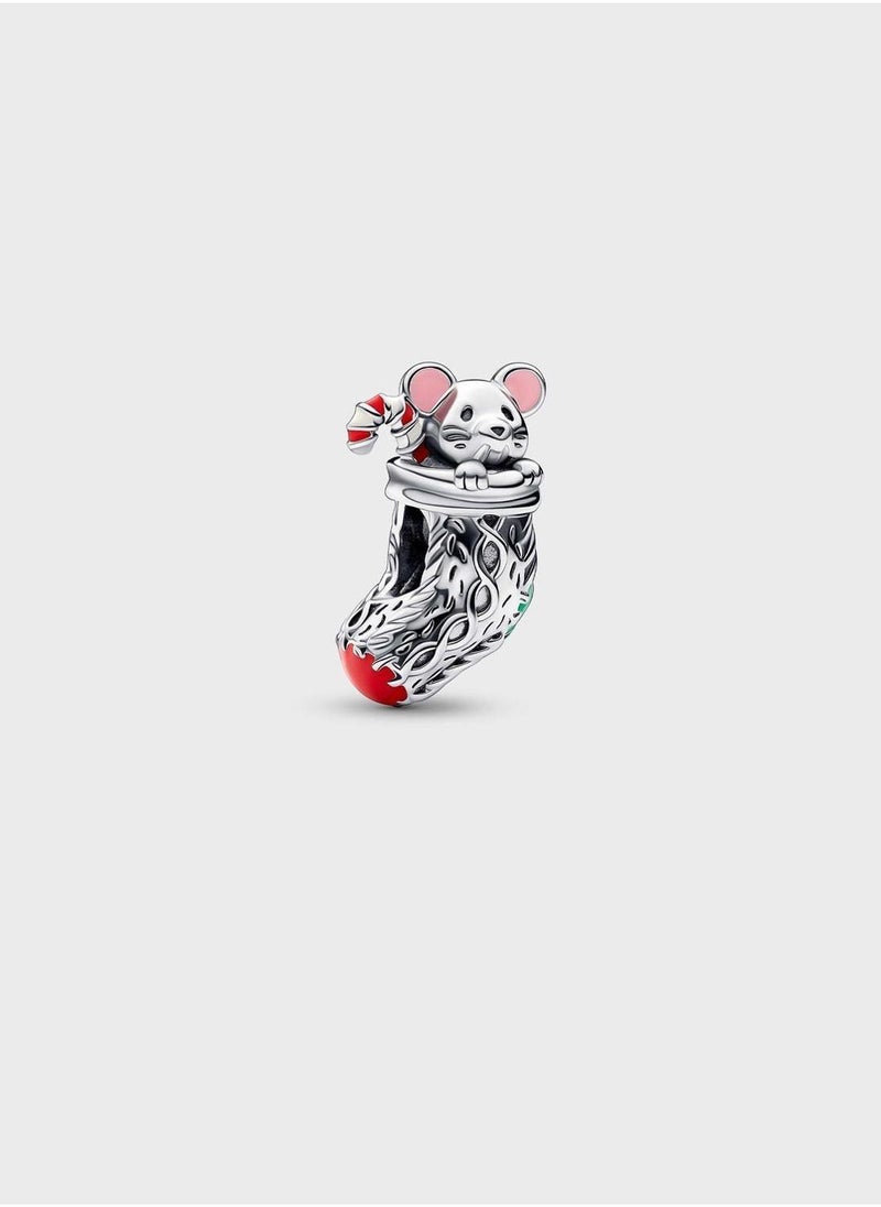 PANDORA Festive Mouse & Stocking Charm  - Image 1