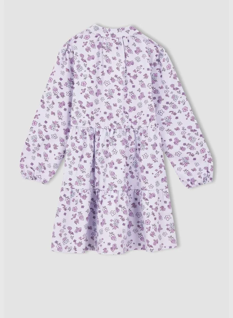 ديفاكتو Long Sleeve Floral Print Mini Twill Dress