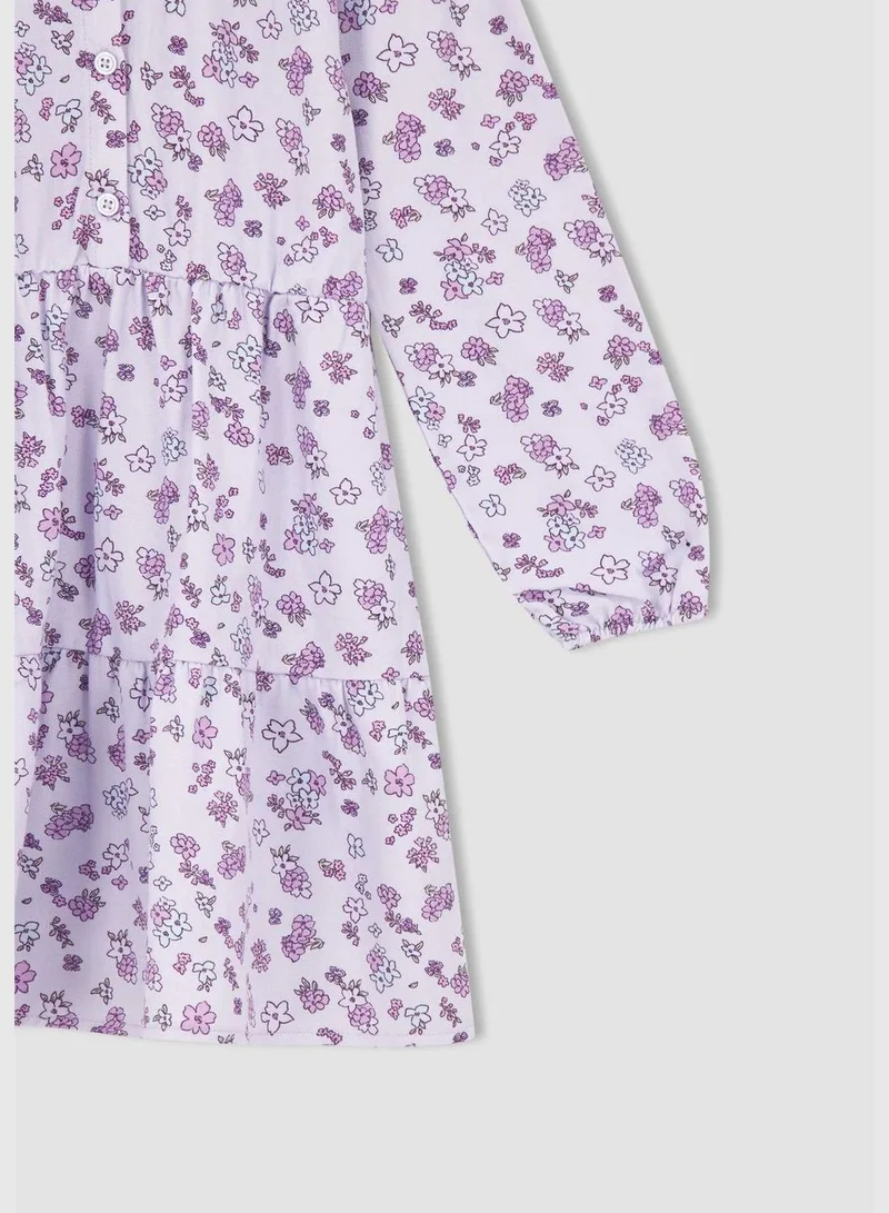 ديفاكتو Long Sleeve Floral Print Mini Twill Dress