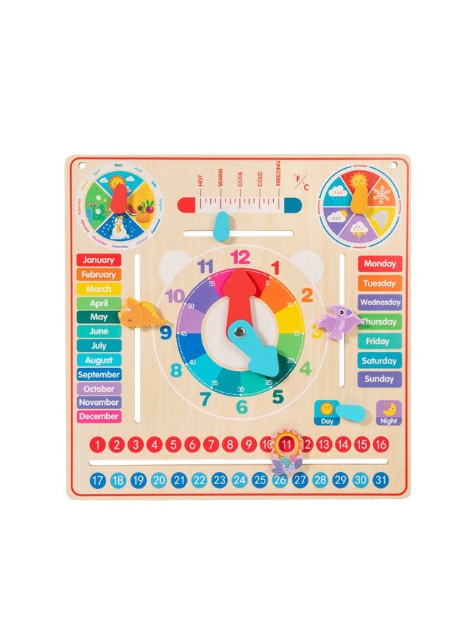 Capstro Wooden Calendar Clock Learning Board for Kids – Montessori Time, Date, Day, Month, Season & Weather Teaching Toy with Moving Sliders, Educational Learning Gift - Image 1