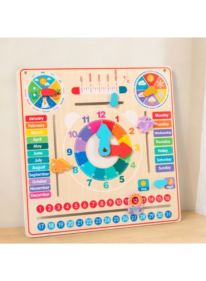 Capstro Wooden Calendar Clock Learning Board for Kids – Montessori Time, Date, Day, Month, Season & Weather Teaching Toy with Moving Sliders, Educational Learning Gift - Image 2
