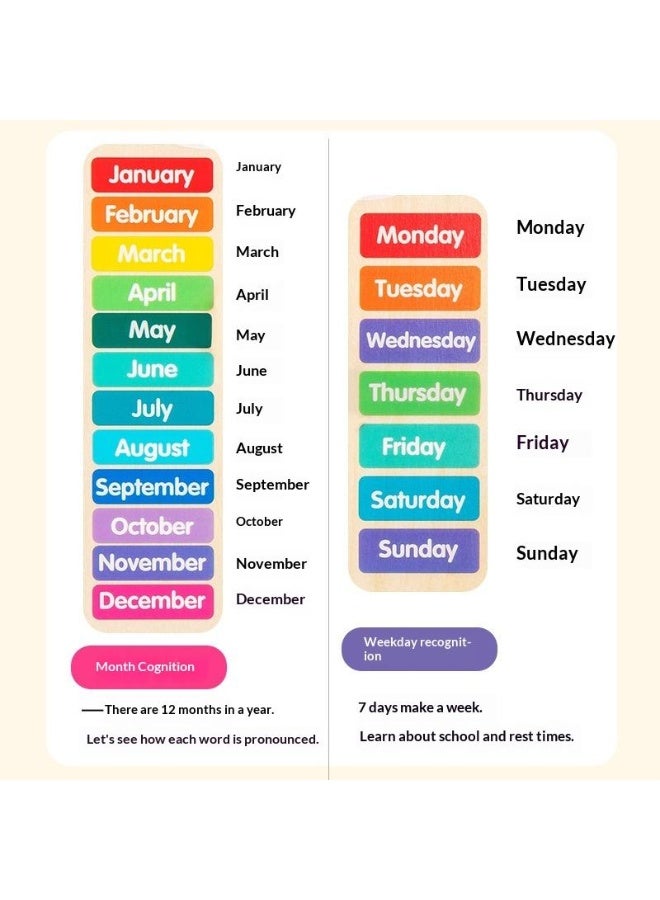 Capstro Wooden Calendar Clock Learning Board for Kids – Montessori Time, Date, Day, Month, Season & Weather Teaching Toy with Moving Sliders, Educational Learning Gift - Image 4