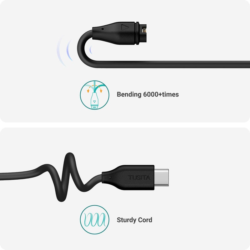 TUSITA USB-C Plug Charging/Data Cable Compatible with Garmin Watch - 1M, 2-Pack - Image 3