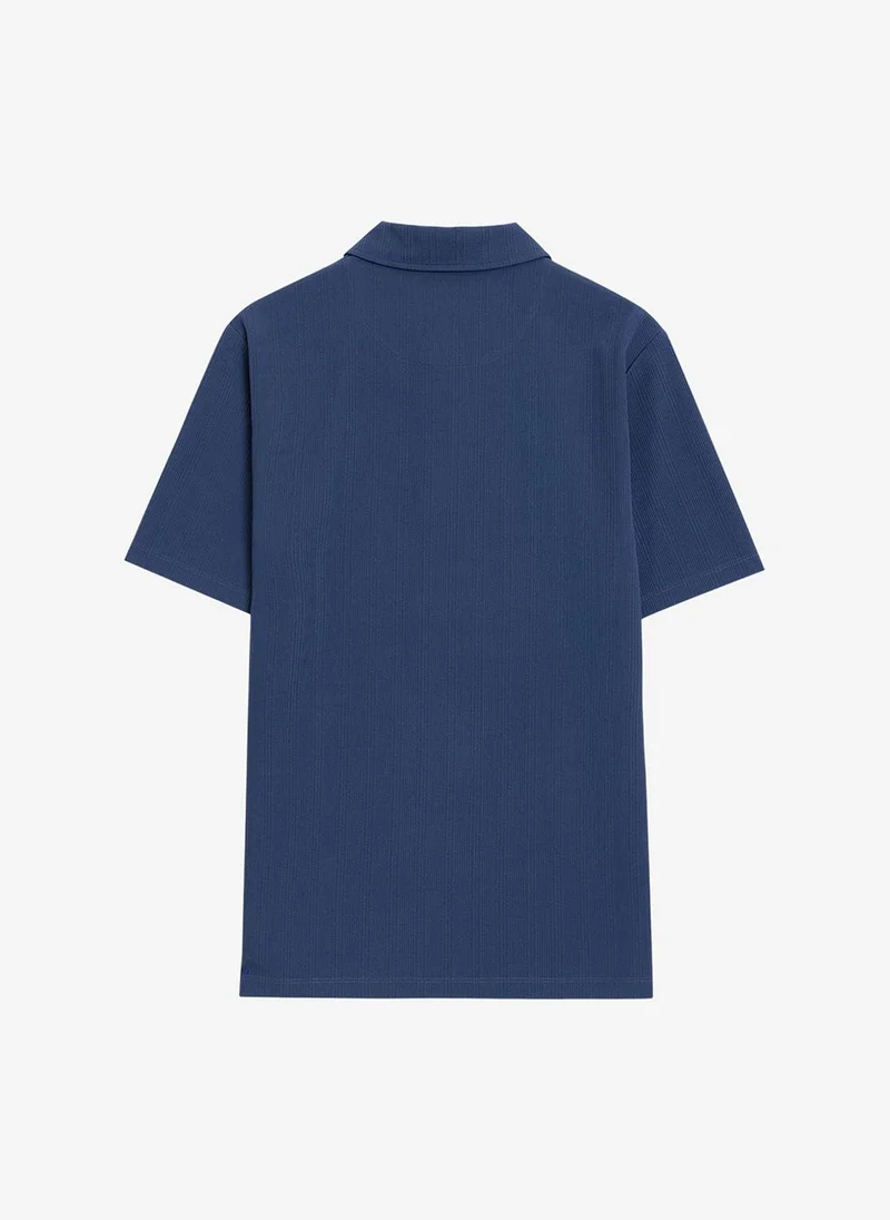 French Connection  Men's Blue Indigo Ss Stripe Zip Polo T-Shirt for Men | Best Price UAE