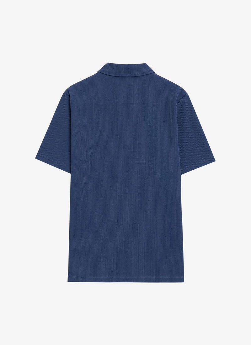 French Connection Men's Blue Indigo Ss Stripe Zip Polo T-Shirt - Image 4