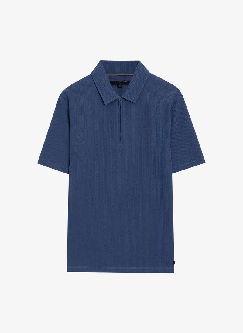 French Connection  Men's Blue Indigo Ss Stripe Zip Polo T-Shirt for Men | Best Price UAE