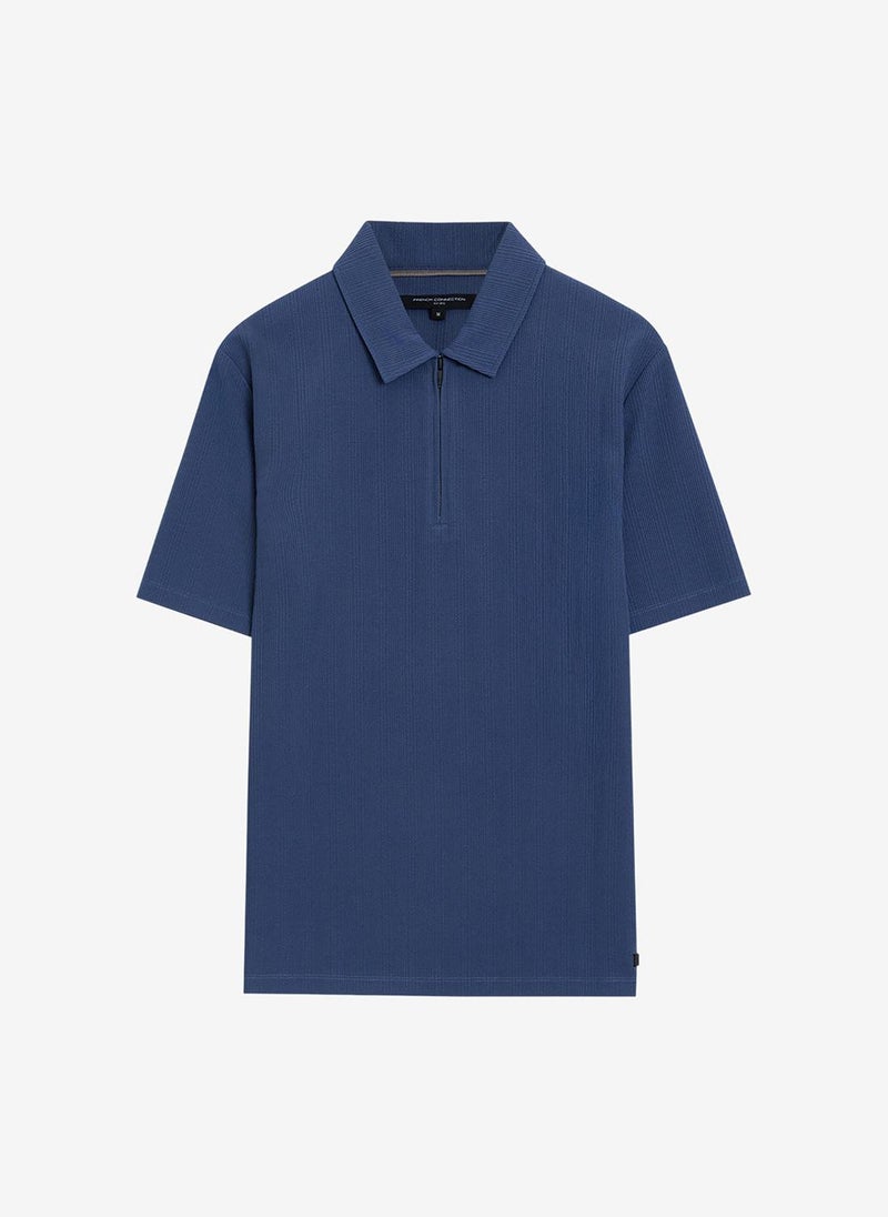 French Connection Men's Blue Indigo Ss Stripe Zip Polo T-Shirt - Image 3