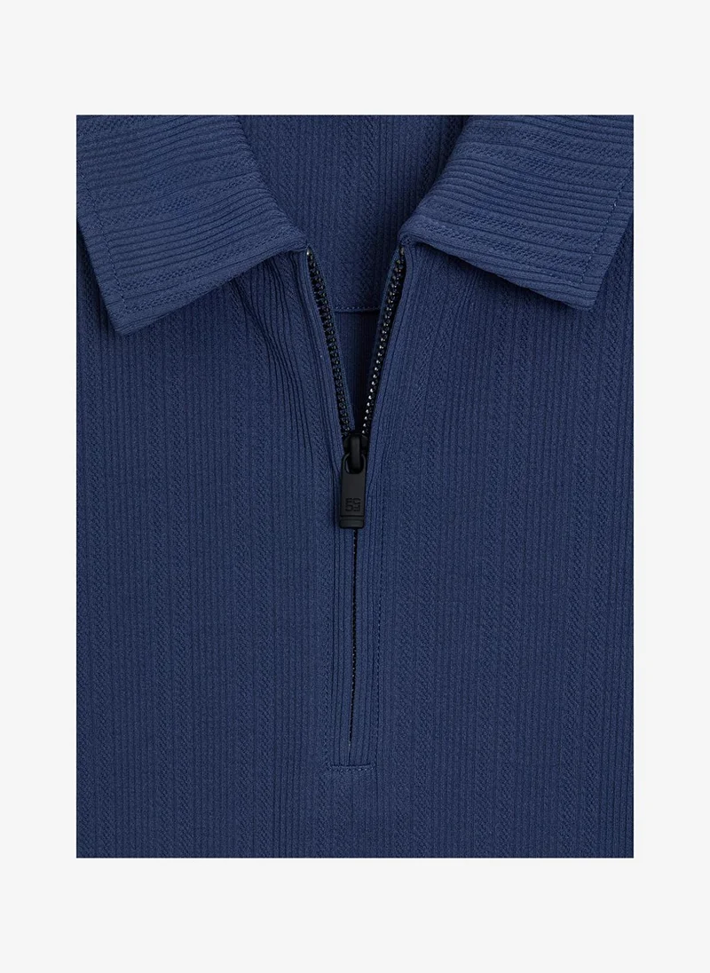 French Connection  Men's Blue Indigo Ss Stripe Zip Polo T-Shirt for Men | Best Price UAE