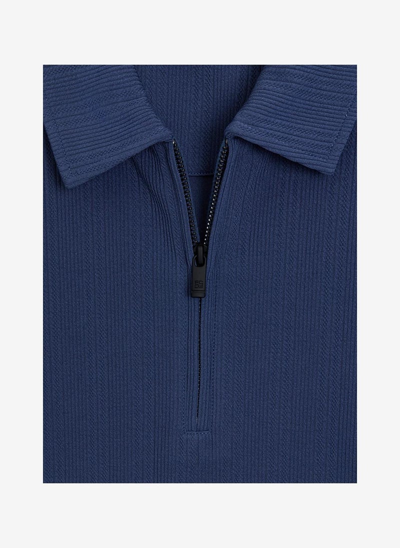 French Connection Men's Blue Indigo Ss Stripe Zip Polo T-Shirt - Image 5