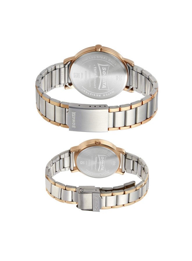 سوناتا ساعة سوناتا كوارتز أنالوج مع تاريخ ومينا بيضاء وحزام معدني للزوجين - NS713187029KM01P - Image 4