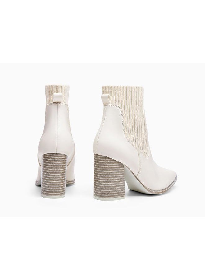 Coutgo Womens Pointed Toe Ankle Boots Elastic Chunky Block Heel slip on Combat Comfortable Chelsea Booties, White, 8.5 - Image 5