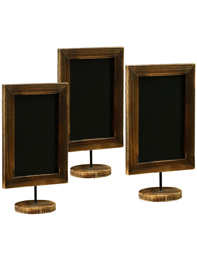 MyGift - Set Of 3 Tabletop Chalkboard Sign With Burnt Wood Frame And Round Base, Decorative Wedding Table Place Card Signage, Rustic Small Kitchen Countertop Memo Board - Image 1