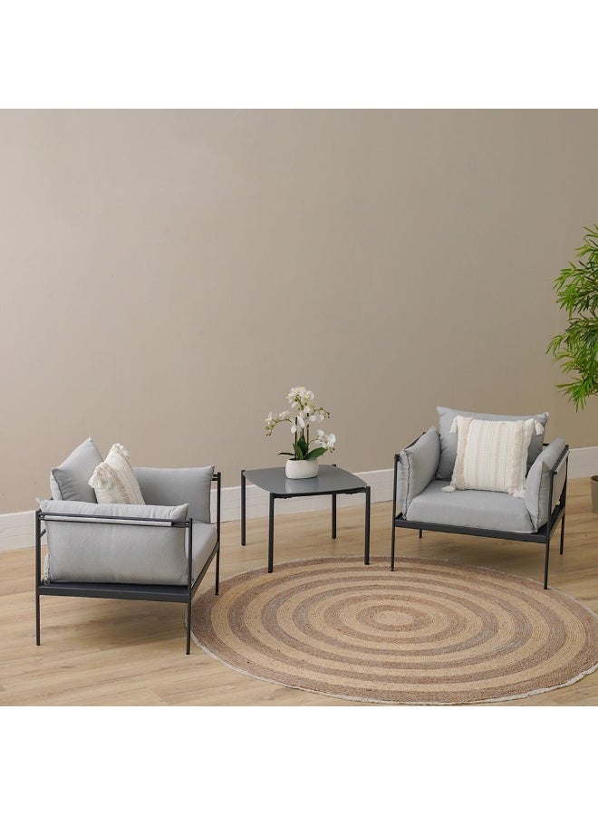 DANUBE HOME مجموعة شرفة خارجية من بوروز 1 + 2 مقعد - رمادي | إطار فولاذي أنيق مع أرائك مبطنة وطاولة زجاجية | مقاومة للعوامل الجوية | ضمان لمدة سنة | مثالية للعيش في الهواء الطلق - Image 1