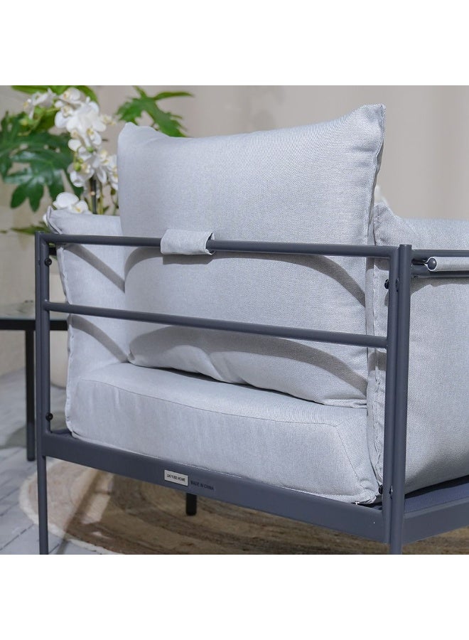 DANUBE HOME مجموعة شرفة خارجية من بوروز 1 + 2 مقعد - رمادي | إطار فولاذي أنيق مع أرائك مبطنة وطاولة زجاجية | مقاومة للعوامل الجوية | ضمان لمدة سنة | مثالية للعيش في الهواء الطلق - Image 3