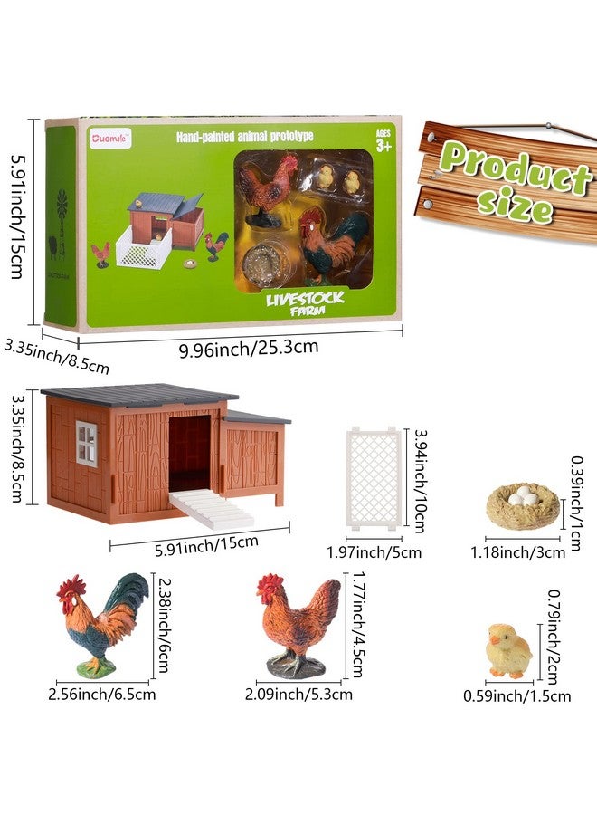 Skylety 9 Pieces Easter Chicken Figurine Chicken Model Playset Farm Action Figures Fences Around Building Blocks Farm Coop Set Birthday Party Present Animal Easter for Kids Age from 3 to 8 - Image 2