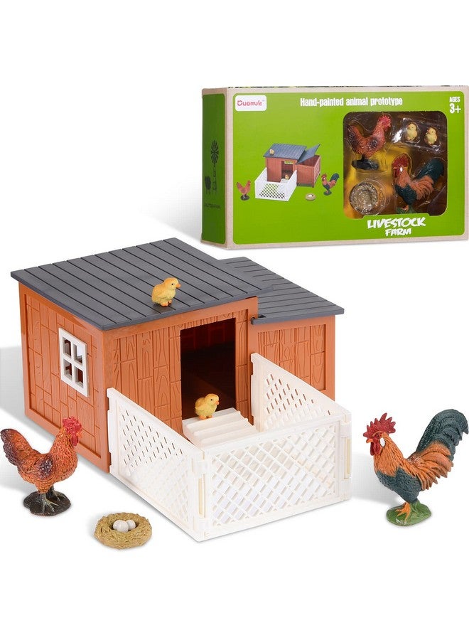 Skylety 9 Pieces Easter Chicken Figurine Chicken Model Playset Farm Action Figures Fences Around Building Blocks Farm Coop Set Birthday Party Present Animal Easter for Kids Age from 3 to 8 - Image 1