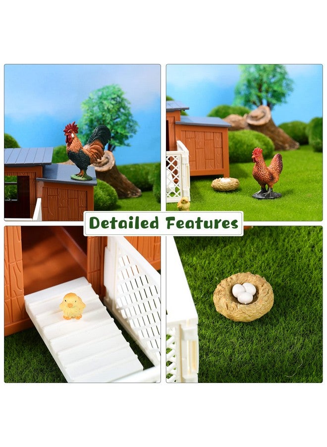 Skylety 9 Pieces Easter Chicken Figurine Chicken Model Playset Farm Action Figures Fences Around Building Blocks Farm Coop Set Birthday Party Present Animal Easter for Kids Age from 3 to 8 - Image 4